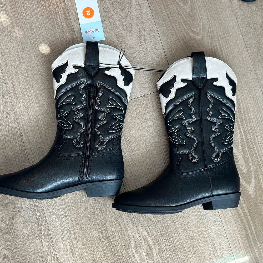 Cat & Jack Black and White Western Boots Kids Size 2